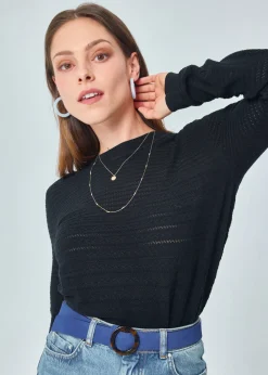 Discount MARIE SIXTINE PULL MERINOS AJOURE DANAE CHARBON