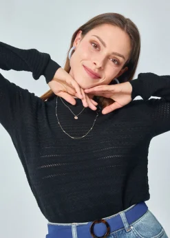 Discount MARIE SIXTINE PULL MERINOS AJOURE DANAE CHARBON